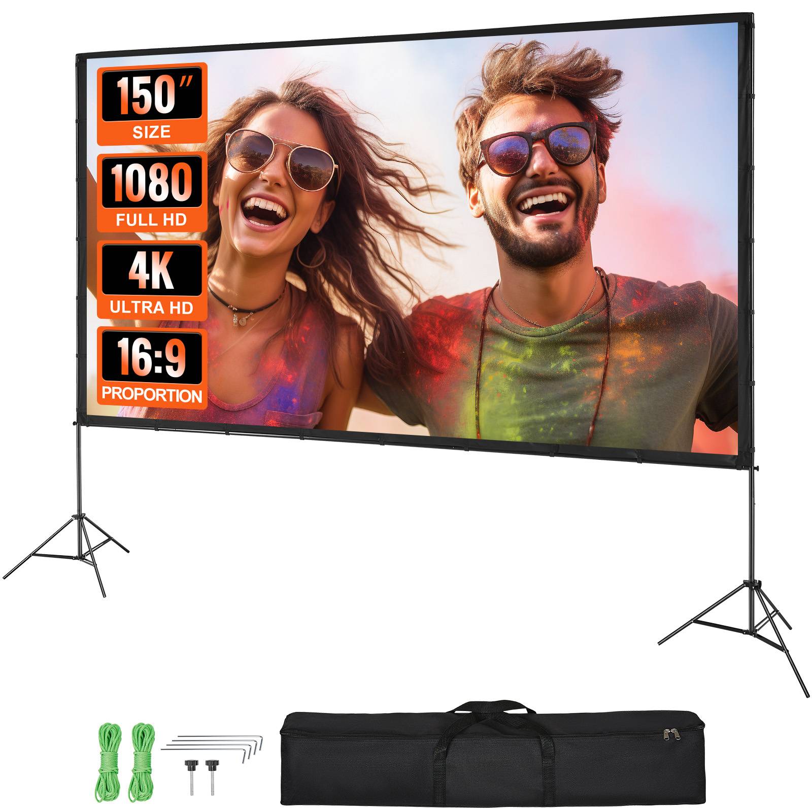 Vevor - VEVOR Écran projection sur pied portable 150 pouces 16:9 HD, double face anti-plis, sac. - Image 1
