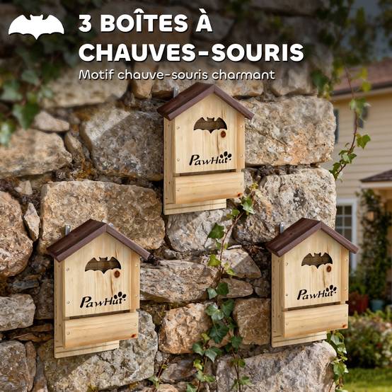 Lot de 3 nichoirs à chauves-souris bois naturel 21.5 x 11.5 x 34 cm - PANGIVO - Image 5