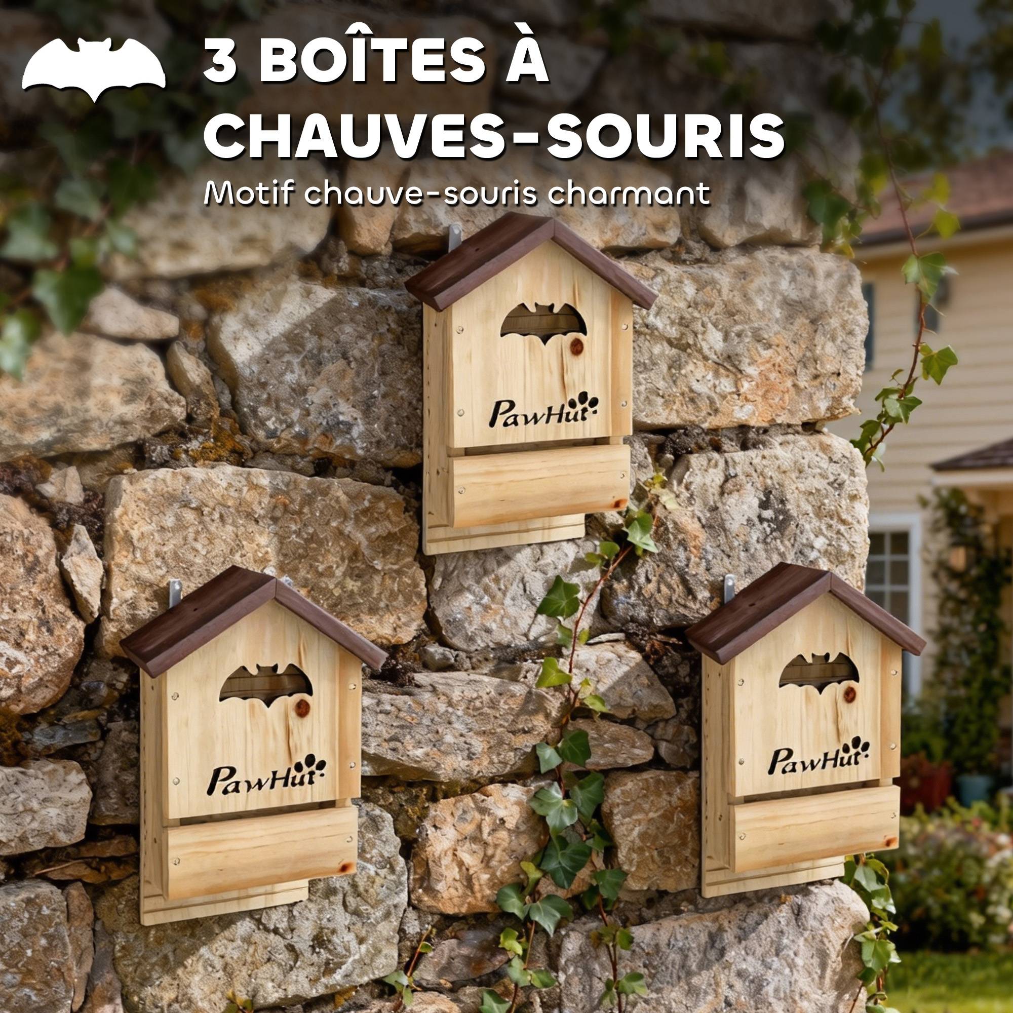 Lot de 3 nichoirs à chauves-souris bois naturel 21.5 x 11.5 x 34 cm - PANGIVO - Image 5
