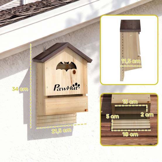 Lot de 3 nichoirs à chauves-souris bois naturel 21.5 x 11.5 x 34 cm - PANGIVO - Image 4