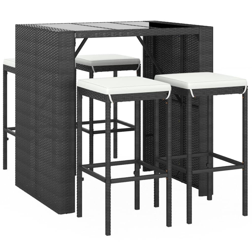 Helloshop26 - Ensemble de bar de jardin 5 pièces avec coussins noir poly rotin - Imagen 1