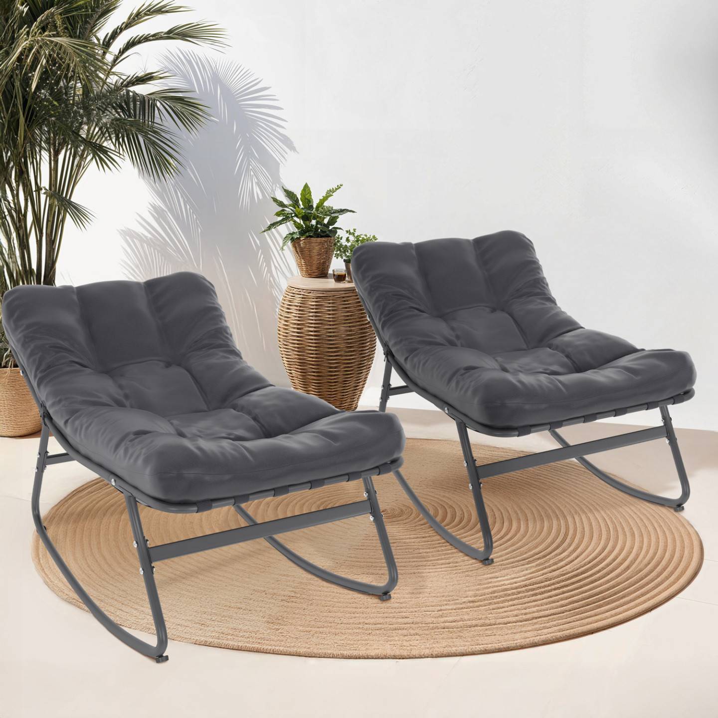 Lot de 2 fauteuils de jardin à bascule ARONA gris anthracite coussin gris - Image 1