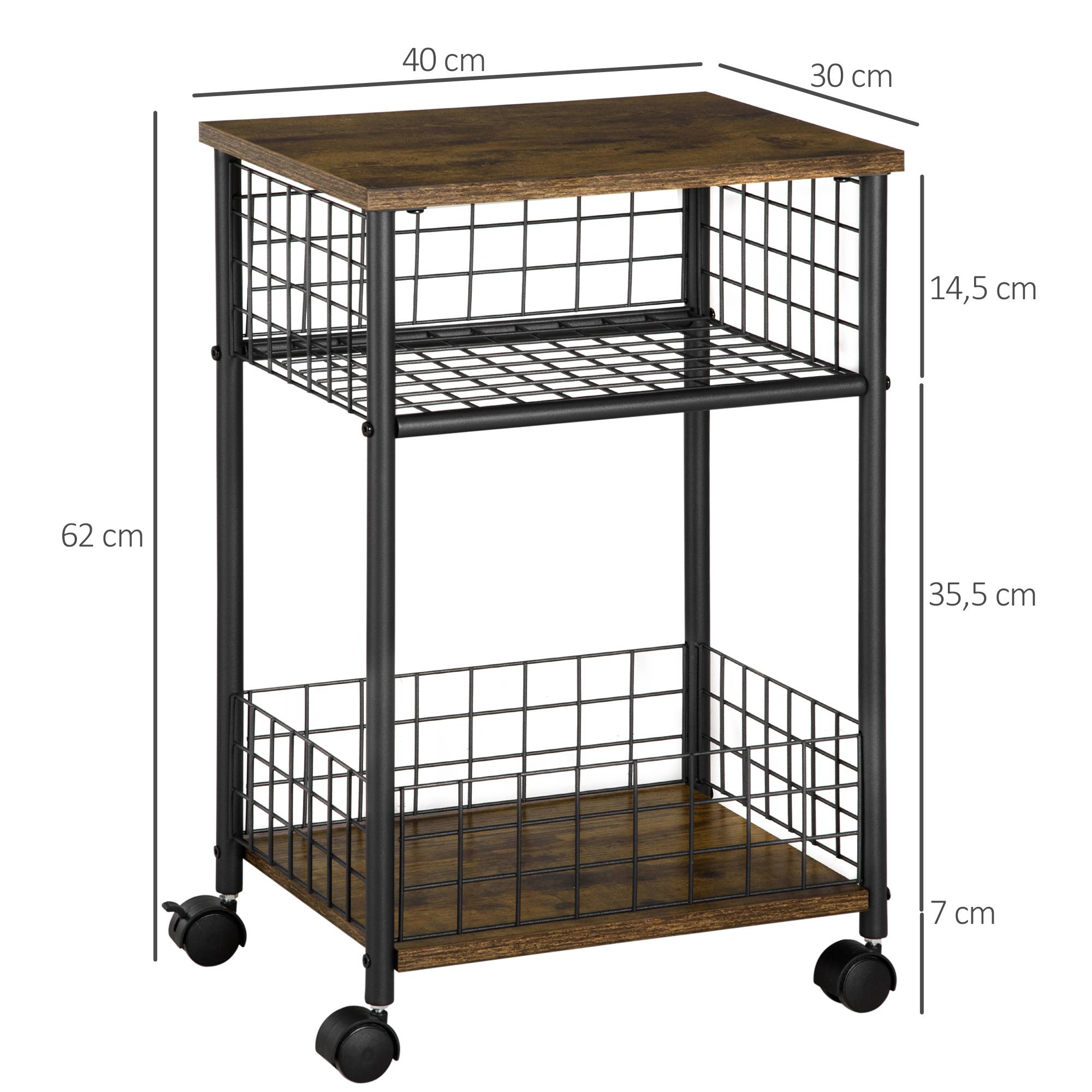 Sans Marque - Chariot cuisine style industriel 1 étagère 1 panier rangement 4 roues 40x30x62 cm acier noir marron - Image 5