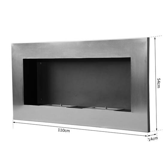 Cheminée murale au bioéthanol en acier inoxydable avec deux brûleurs, 0,9 L, 110 x 54 x 14 cm - Image 5