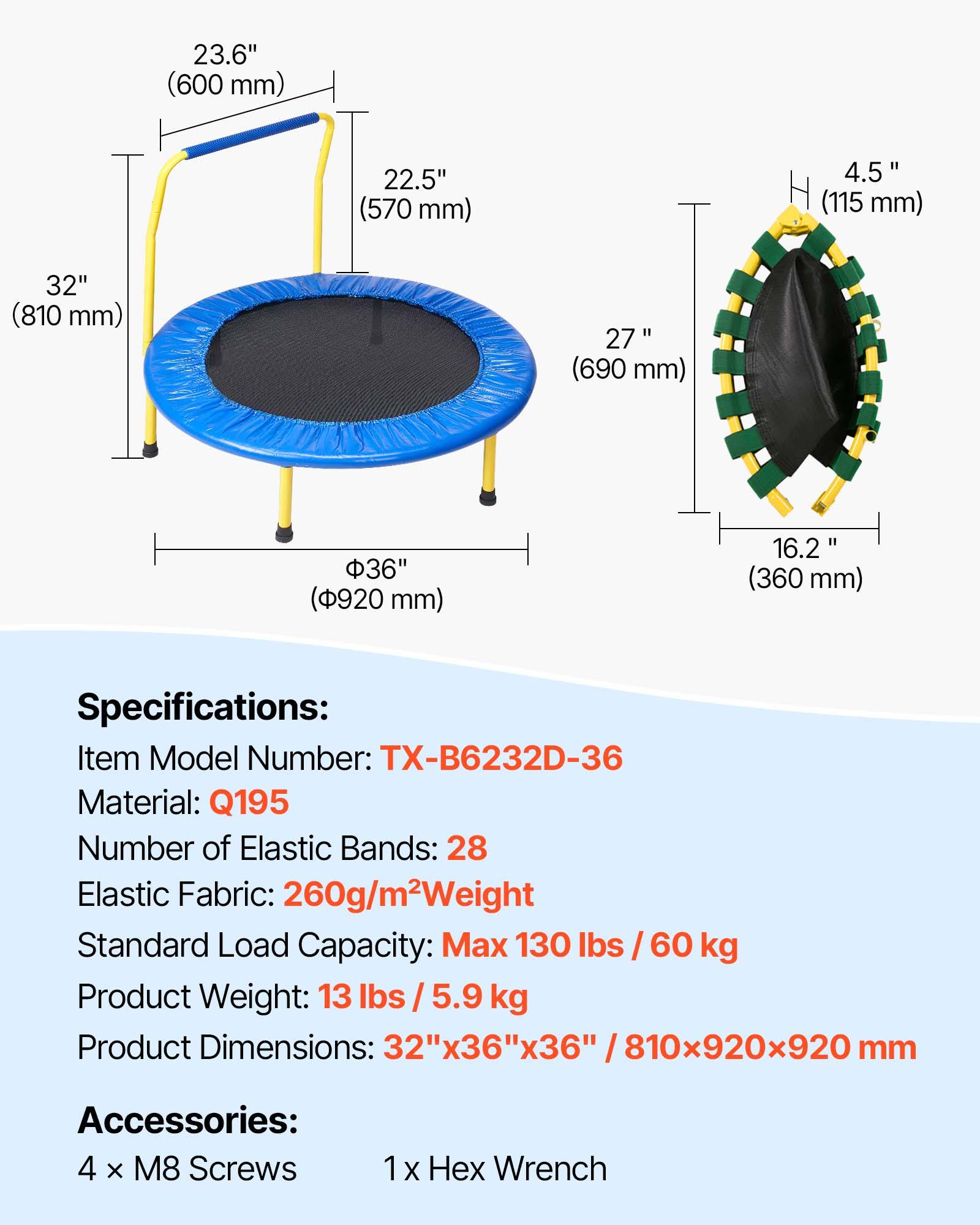 VEVOR Trampoline enfants 92 cm, pliable. Poignée mousse, pour 3 ans et plus. - Image 7