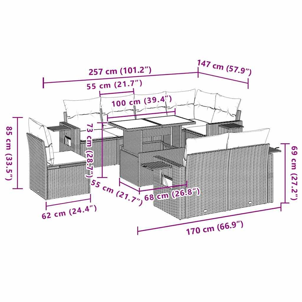 ComfortXL - Salon de jardin 9 places résine tressée avec table à hauteur réglable Noir – ComfortXL Outdoor Living - Image 3