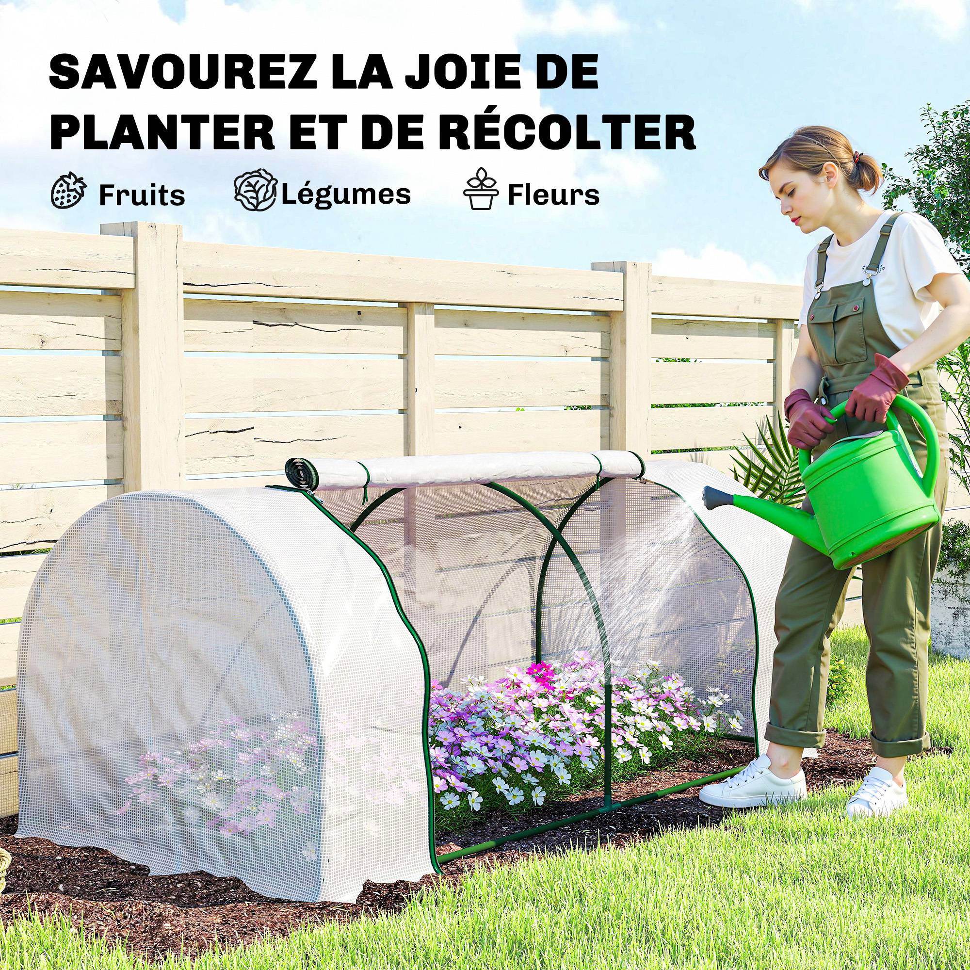 ComfortXL - Mini Serre Tomates Acier Légumes Bâche PE Porte Zippée Roulante 200x100x80cm Blanc - ComfortXL Outdoor Living - Image 9