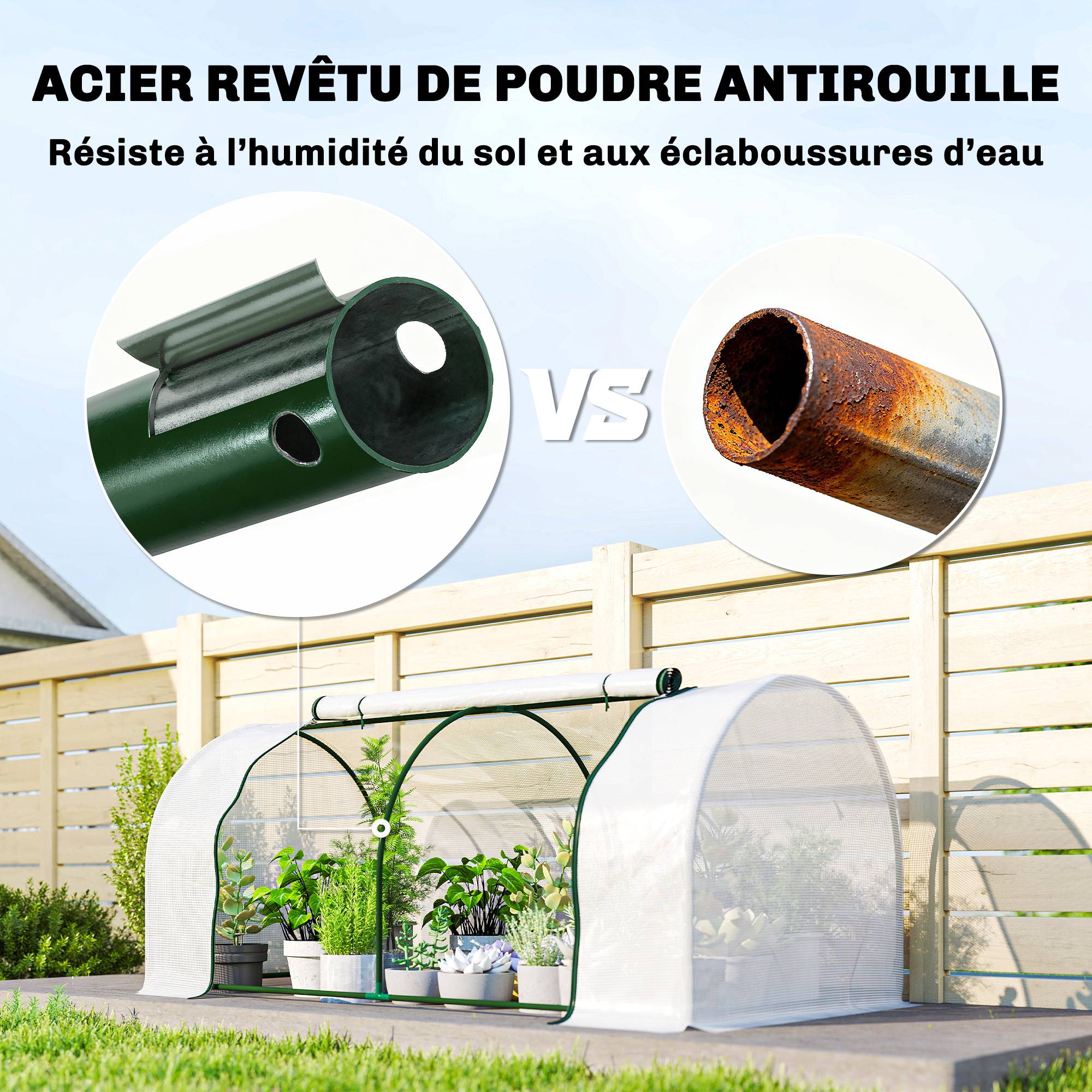 ComfortXL - Mini Serre Tomates Acier Légumes Bâche PE Porte Zippée Roulante 200x100x80cm Blanc - ComfortXL Outdoor Living - Image 7
