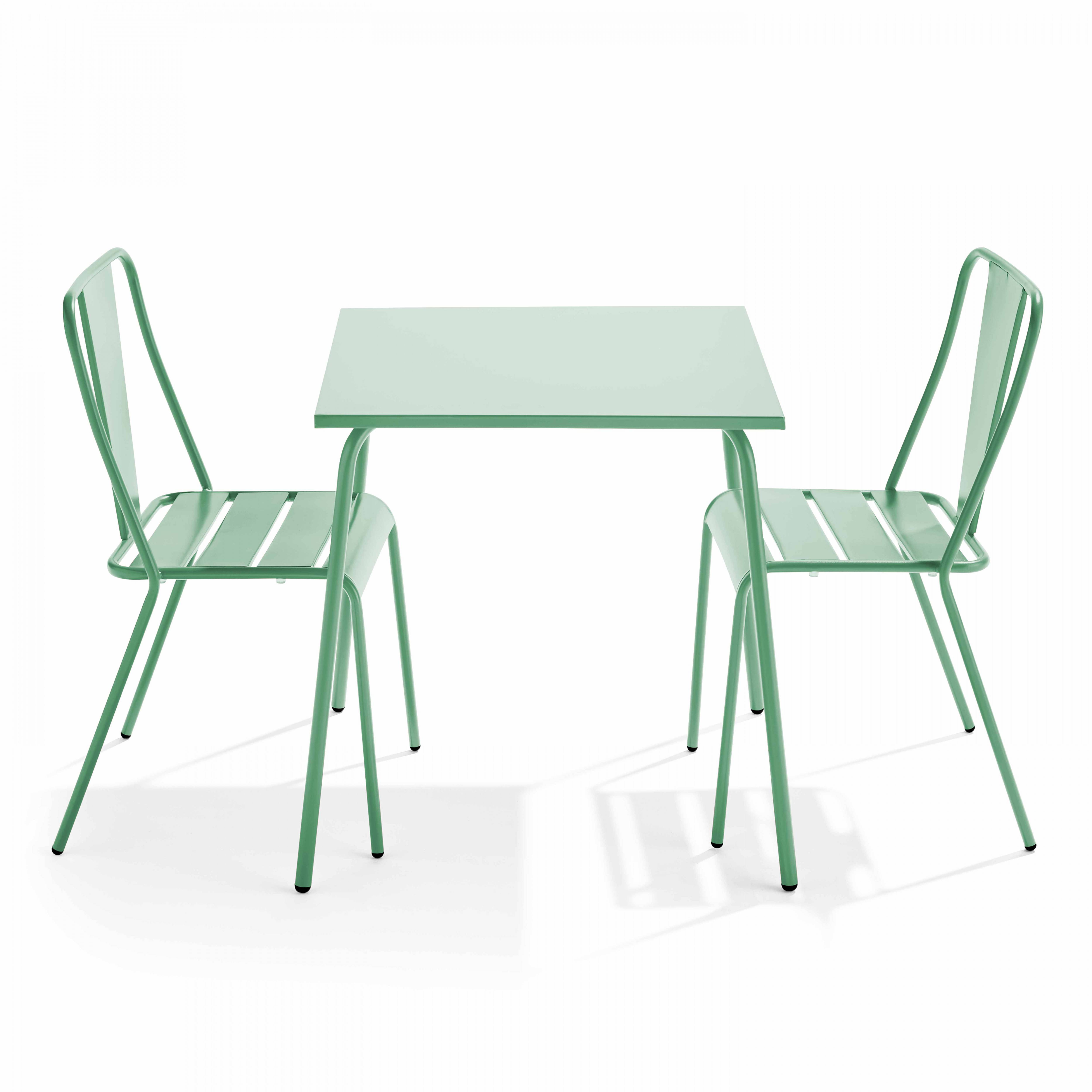 Oviala - Ensemble table de jardin carrée et 2 chaises bistrot vert sauge Palavas - Oviala - Image 1