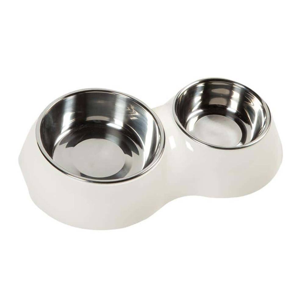Flamingo - Gamelle double blanche 350 ml et 160 ml ø 11 et ø 14 cm  Chien ou chat - Imagen 1