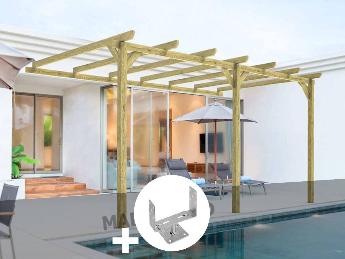 Pergola adossée en bois massif Orléans 420 x 300 cm + 2 supports surélevés - Maderland - Image 1
