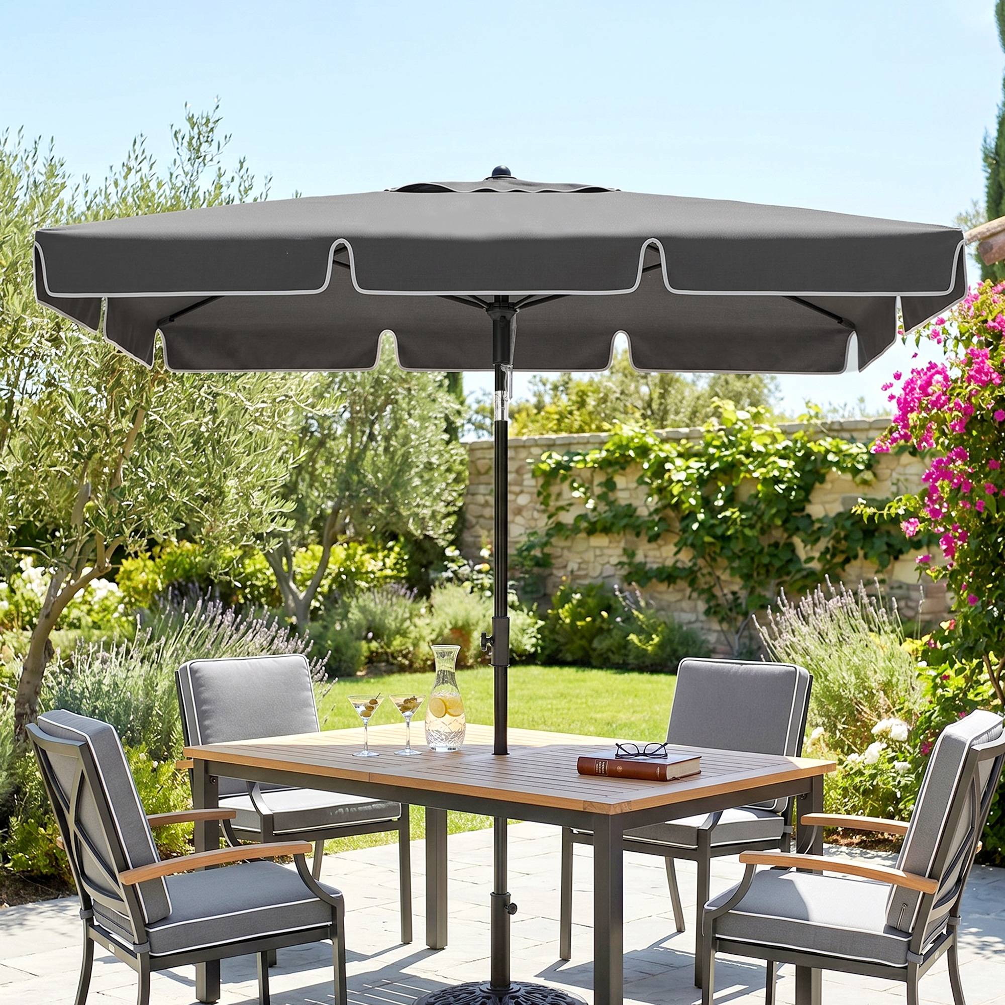 PANGIVO - Parasol droit rectangulaire inclinable en aluminium métal et polyester gris 198 x 130 x 235 cm - PANGIVO - Image 4