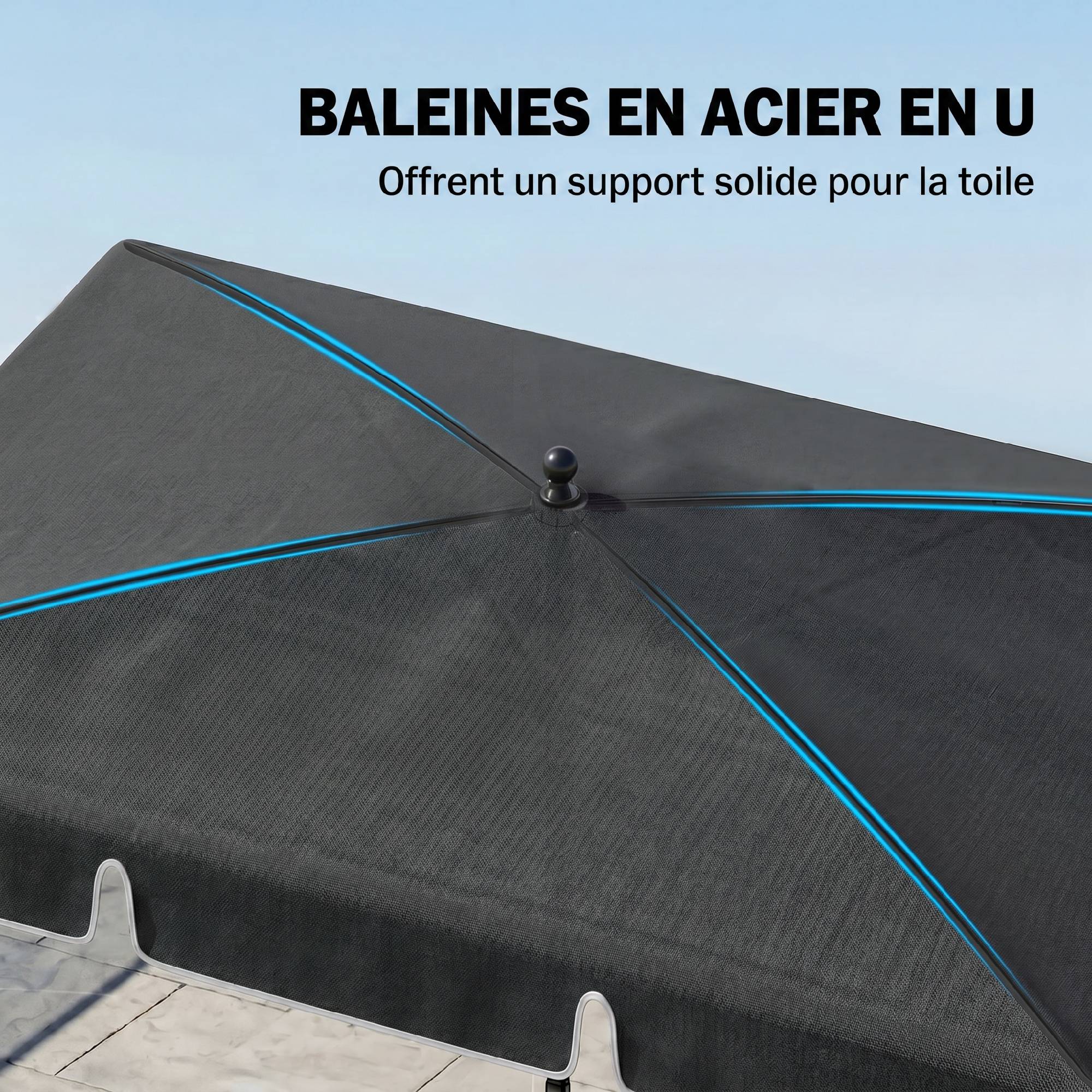 PANGIVO - Parasol droit rectangulaire inclinable en aluminium métal et polyester gris 198 x 130 x 235 cm - PANGIVO - Image 7