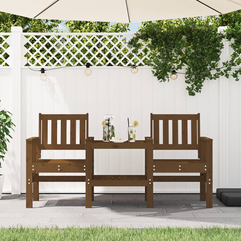 Maison Chic - Banc de jardin - Banc d'extérieur - Banquette avec table 2 places brun miel bois massif de pin-JU13962 - Imagen 2