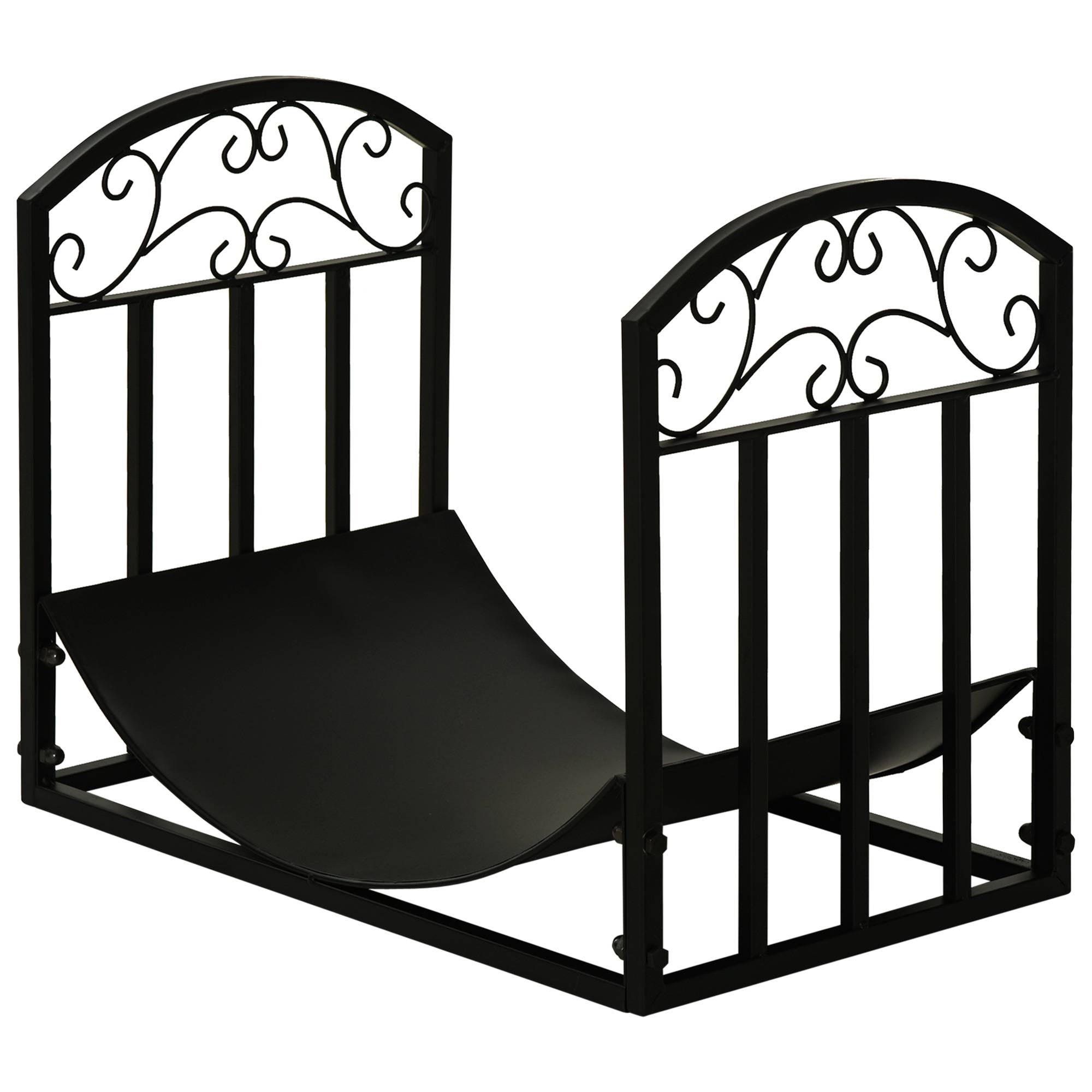 ComfortXL - Porte-bûches en métal noir 60,5 x 36 x 46,5 cm pour cheminée et terrasse support incurvé ventilé charge 60 kg - Image 2