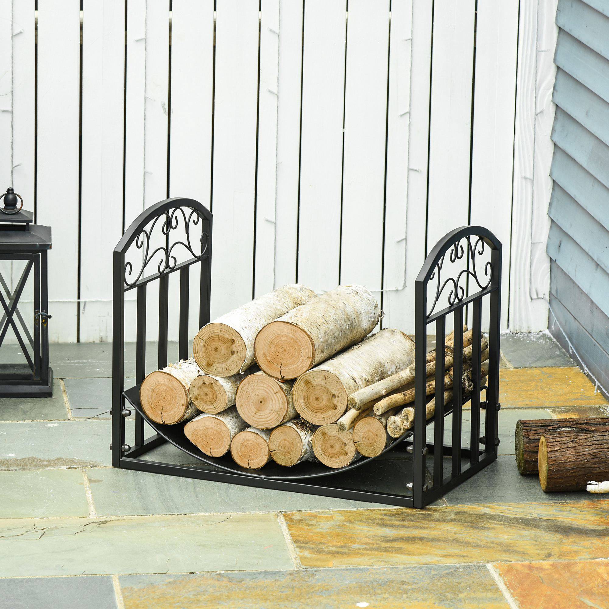 ComfortXL - Porte-bûches en métal noir 60,5 x 36 x 46,5 cm pour cheminée et terrasse support incurvé ventilé charge 60 kg - Image 1
