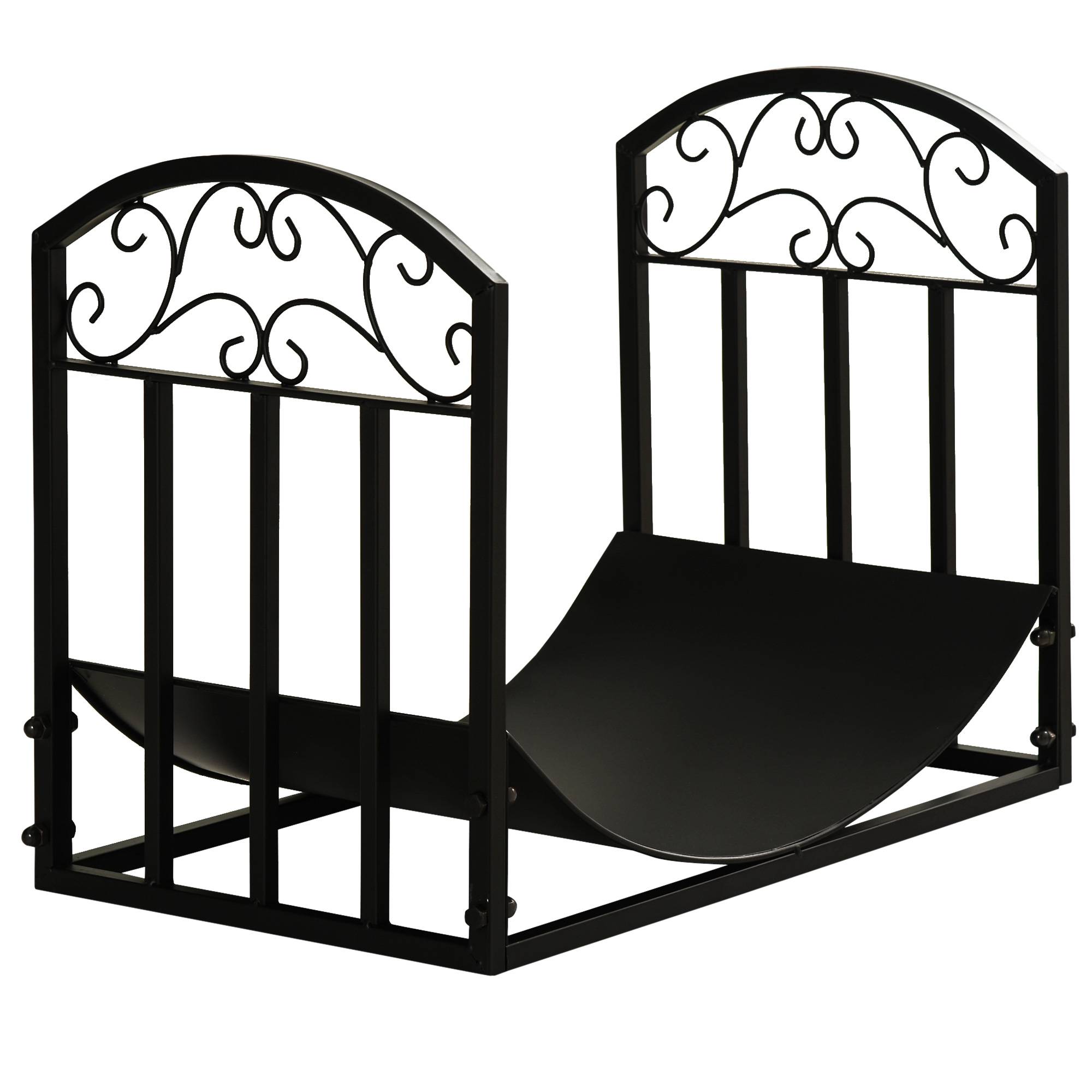 ComfortXL - Porte-bûches en métal noir 60,5 x 36 x 46,5 cm pour cheminée et terrasse support incurvé ventilé charge 60 kg - Image 9