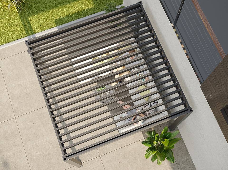 Pergola Bioclimatique Aluminium Autoportée 9m² - 3x3 m Deux Stores 3m Inclus - 19 Lames Aluminium Inclinables a 90 degrés - AURORA - Imagen 3