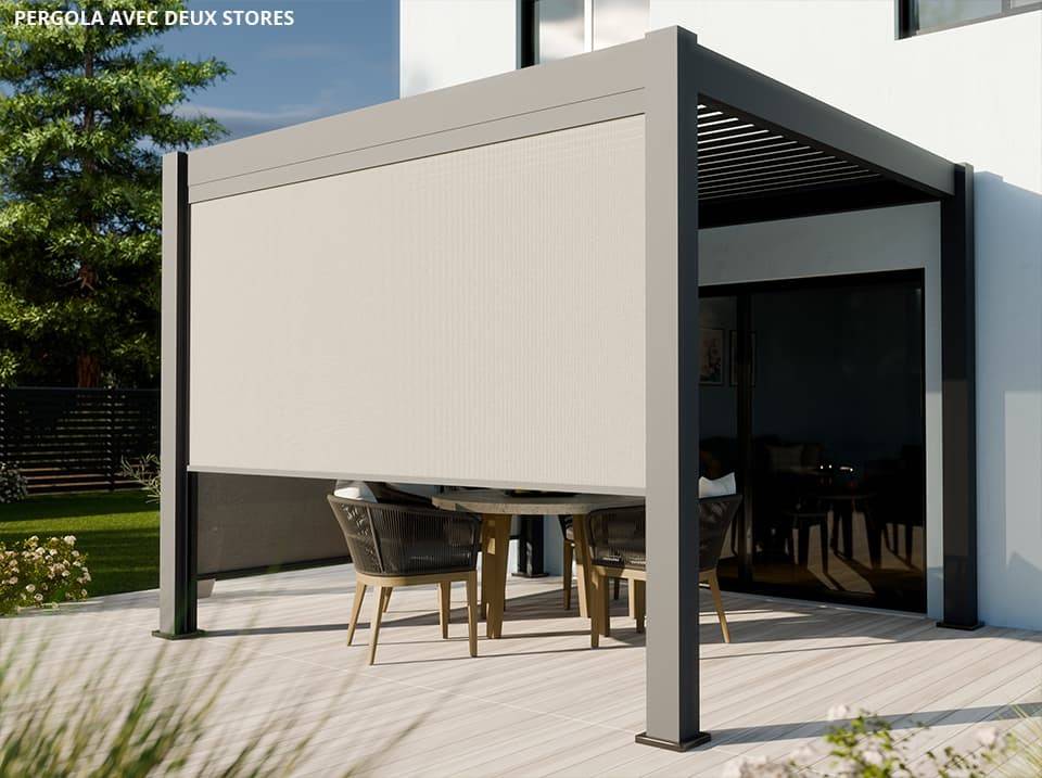 Pergola Bioclimatique Aluminium Autoportée 9m² - 3x3 m Deux Stores 3m Inclus - 19 Lames Aluminium Inclinables a 90 degrés - AURORA - Imagen 1