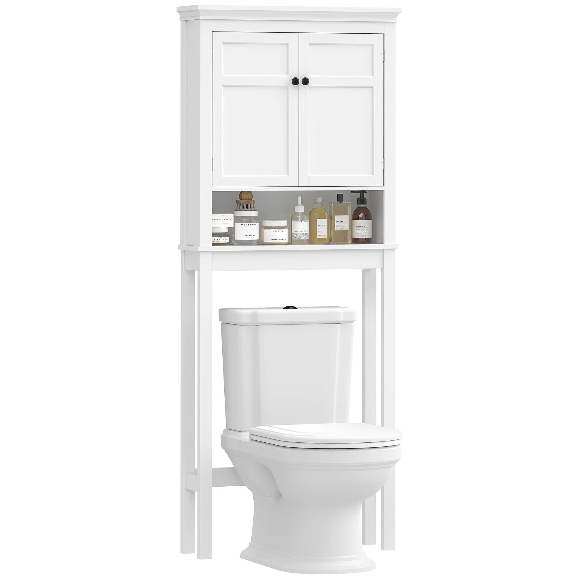 Sans Marque - Meuble salle bain suspendre dessus toilettes 2 portes compartiment étagère réglable 70x20x175 cm blanc - Image 1
