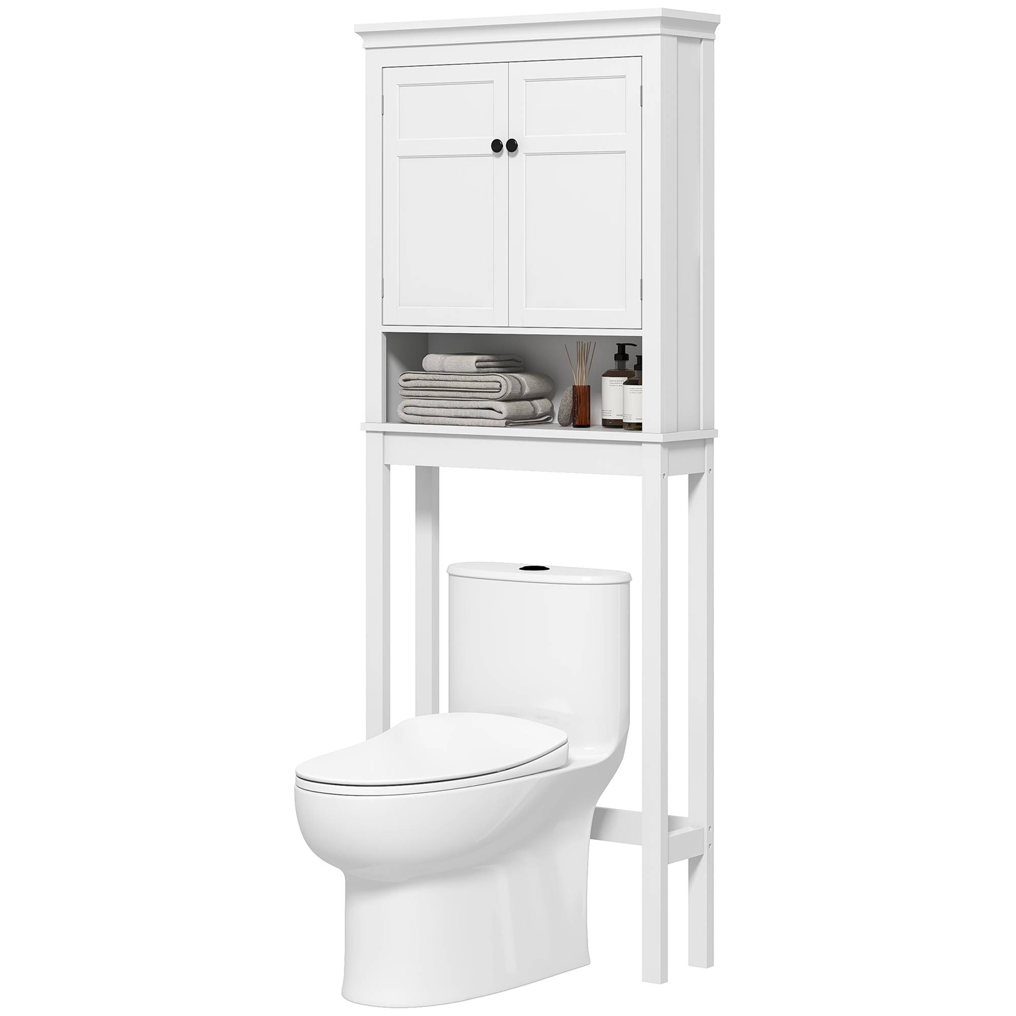 Sans Marque - Meuble salle bain suspendre dessus toilettes 2 portes compartiment étagère réglable 70x20x175 cm blanc - Image 2