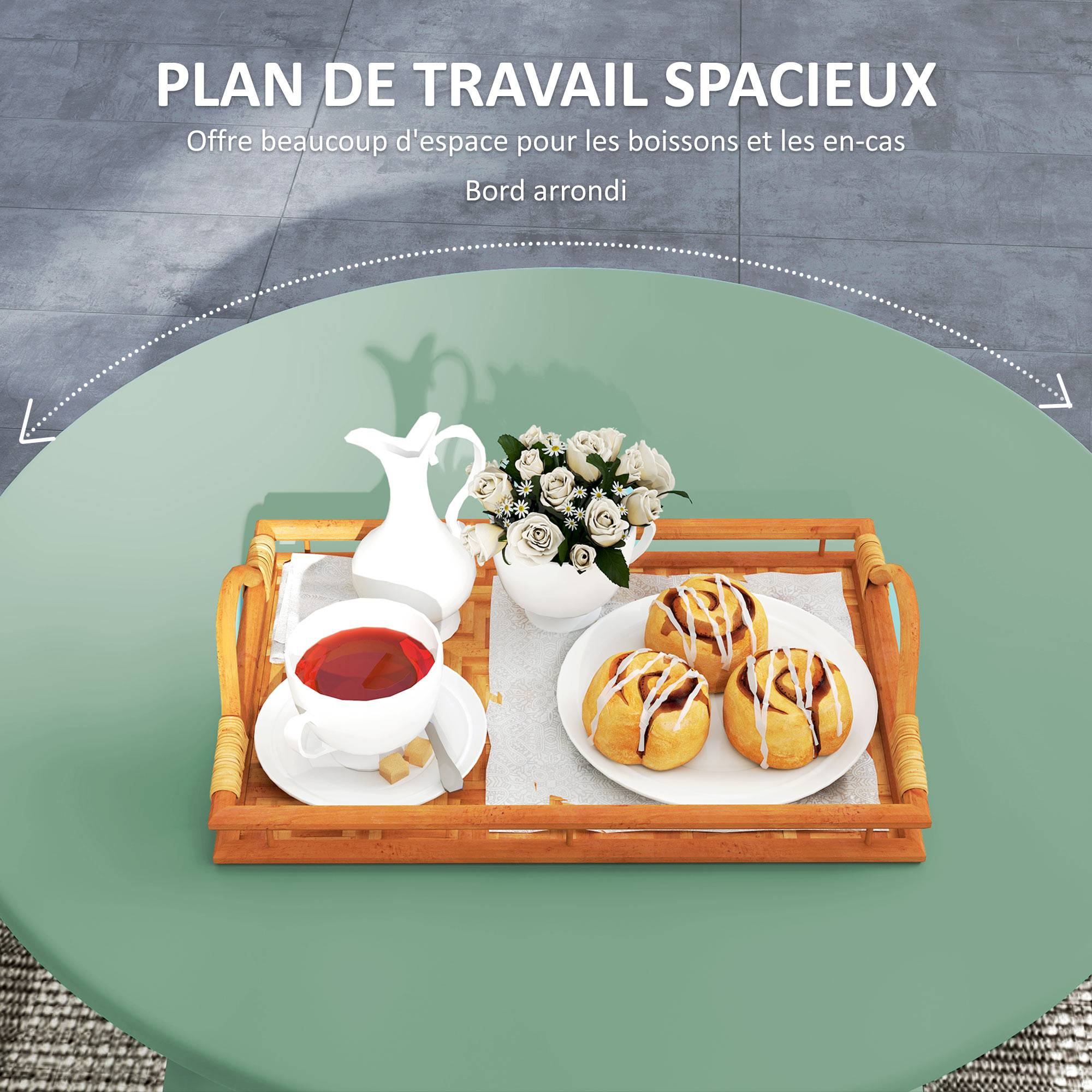 Petite table basse ronde, table d'appoint avec patins antidérapants, cadre en métal, pour jardin, Ø 70 x 42 cm, vert - Image 6