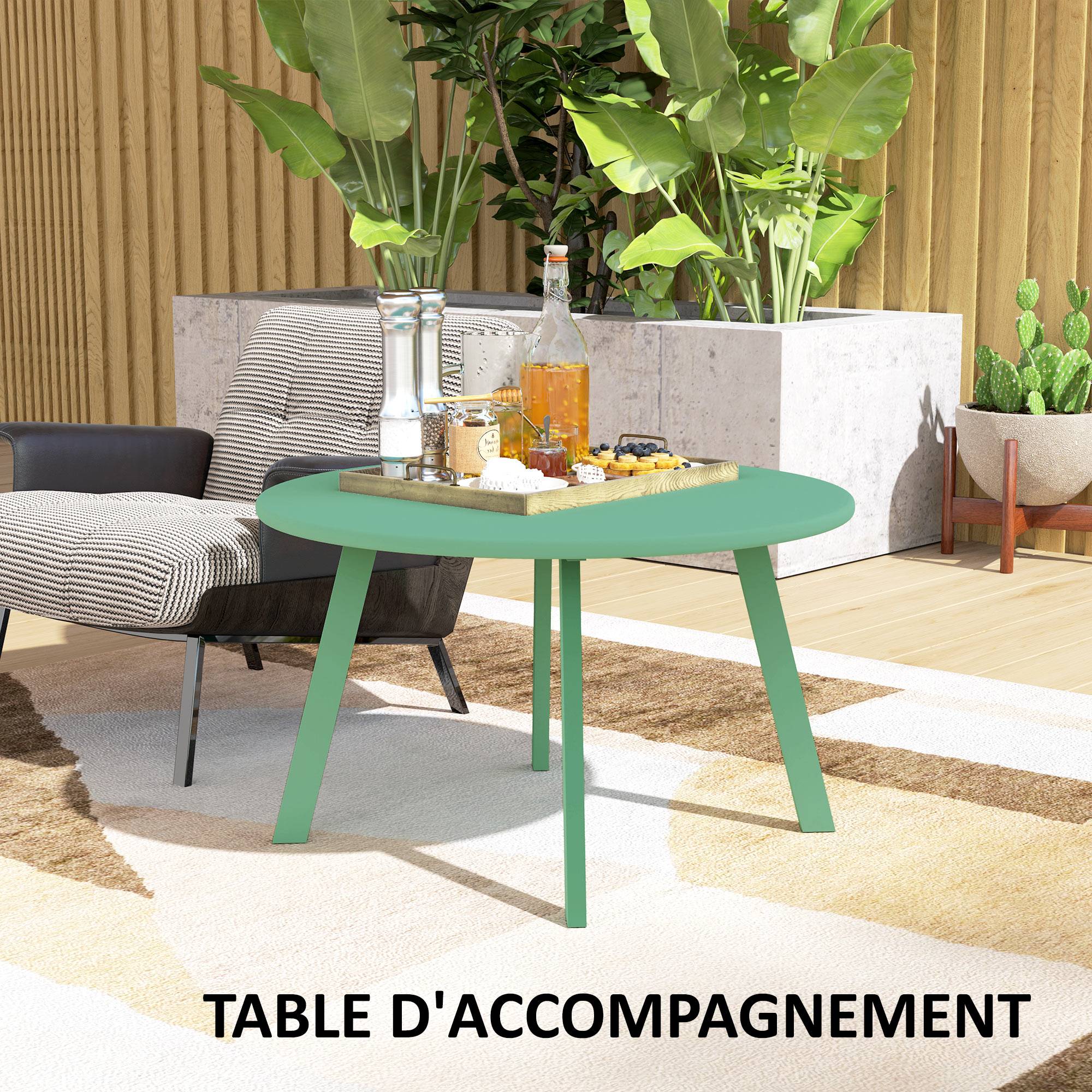 Petite table basse ronde, table d'appoint avec patins antidérapants, cadre en métal, pour jardin, Ø 70 x 42 cm, vert - Image 10