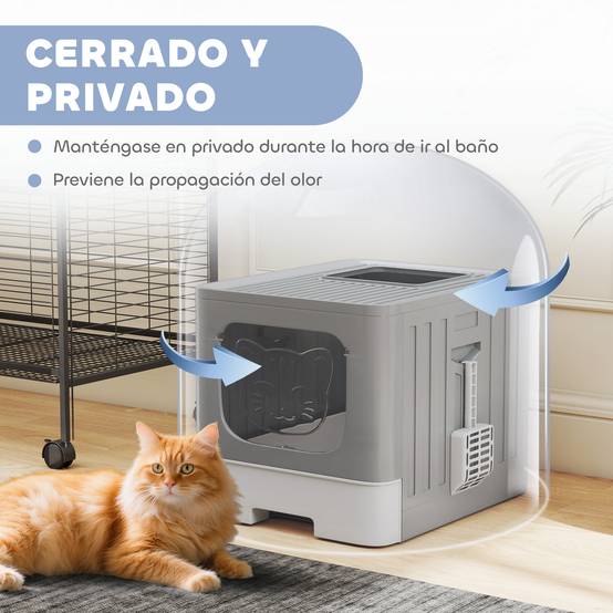 Litière chat pliable M couvercle grillagé bac extraible pelle crochet antifuite gris - Image 7