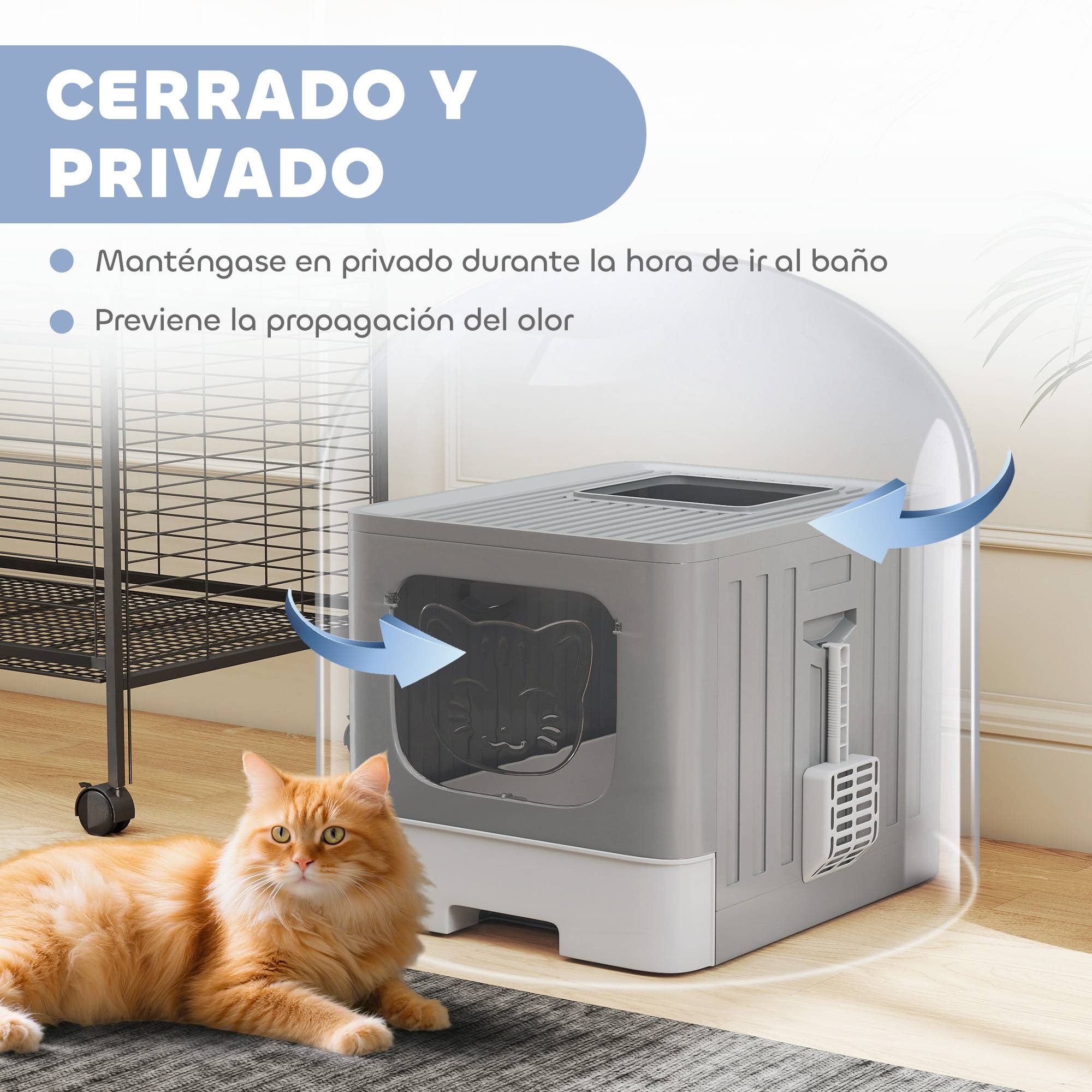 Litière chat pliable M couvercle grillagé bac extraible pelle crochet antifuite gris - Image 7
