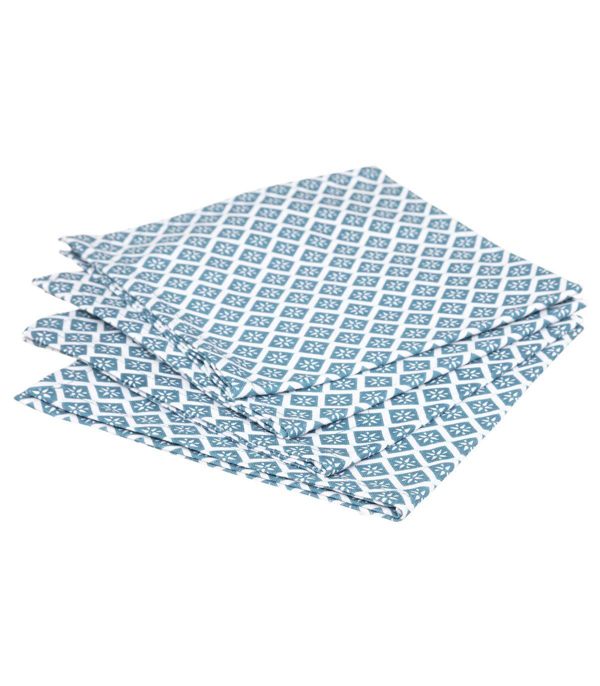 Atmosphera - Lot de 4 Serviettes de table en Coton Bleu imprimé Tikal 40 x 40 cm - Imagen 1