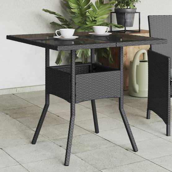 Table de jardin résine tressée noir avec dessus en verre 80 x 80 x 75 cm - PANGIVO - Image 1