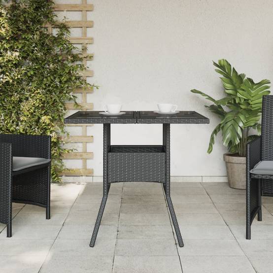 Table de jardin résine tressée noir avec dessus en verre 80 x 80 x 75 cm - PANGIVO - Image 3