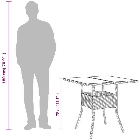 Table de jardin résine tressée noir avec dessus en verre 80 x 80 x 75 cm - PANGIVO - Image 10
