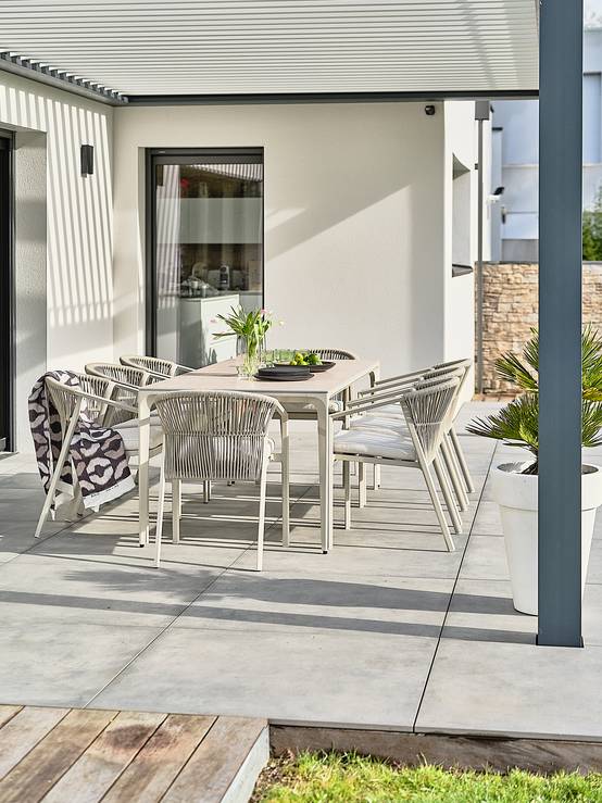 Ensemble repas de jardin TIGUA 8 places avec plateau en céramique sur verre - GREGE - REMARQUABLE - Image 2