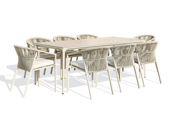 Ensemble repas de jardin TIGUA 8 places avec plateau en céramique sur verre - GREGE - REMARQUABLE - Image 1