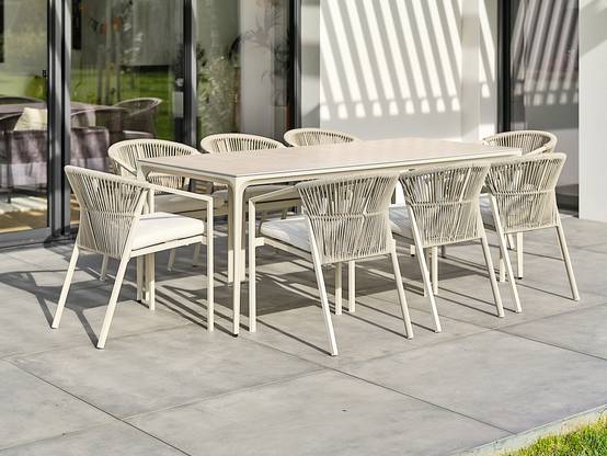 Ensemble repas de jardin TIGUA 8 places avec plateau en céramique sur verre - GREGE - REMARQUABLE - Image 6
