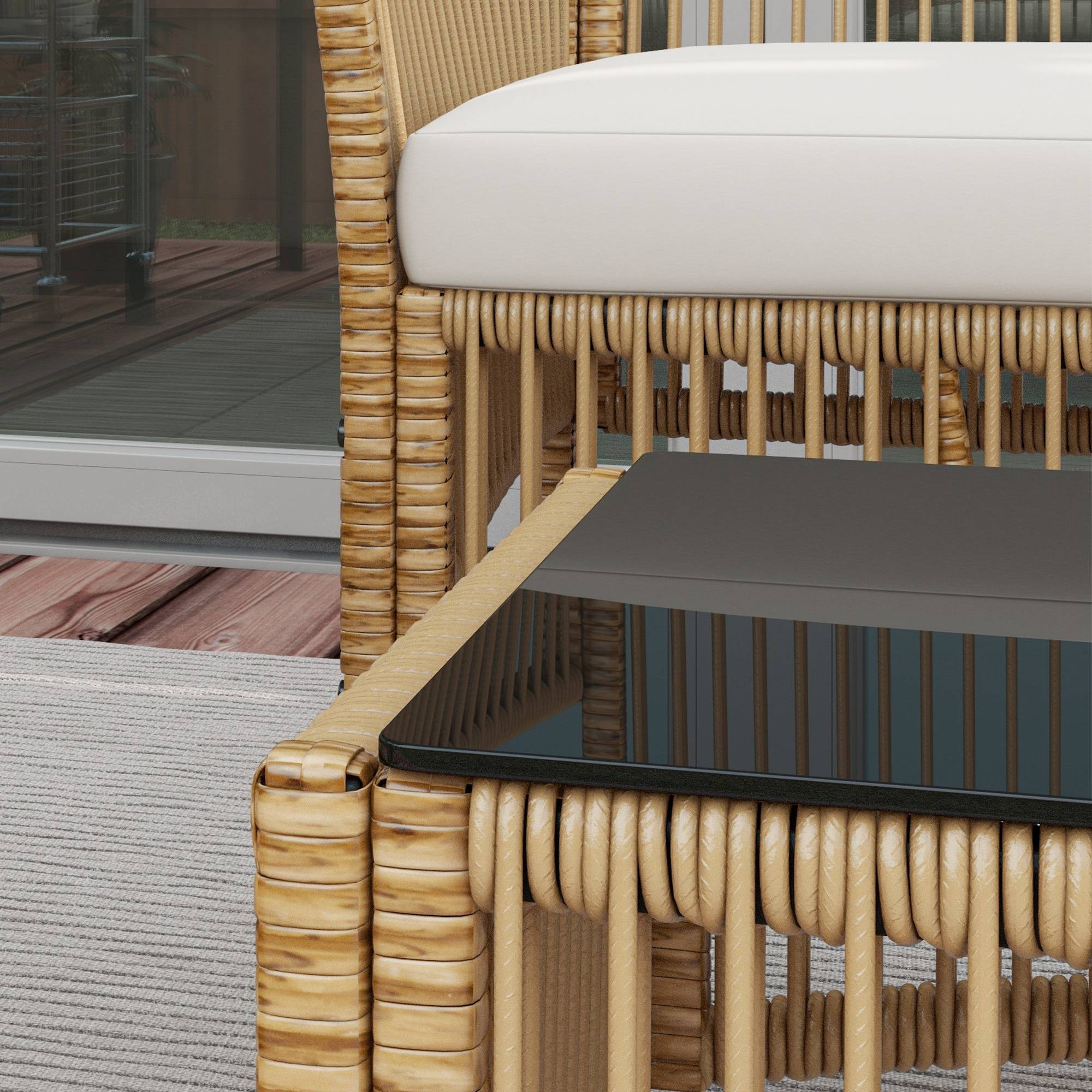 ComfortXL - Salon de jardin 4 places résine effet corde terrasse ensemble complet naturel - ComfortXL Outdoor Living - Image 9