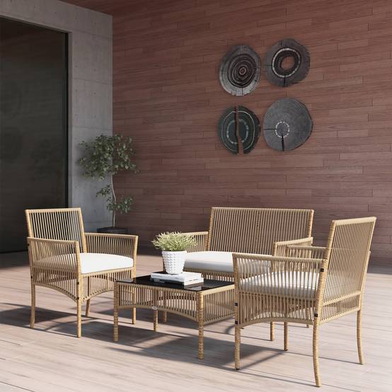 ComfortXL - Salon de jardin 4 places résine effet corde terrasse ensemble complet naturel - ComfortXL Outdoor Living - Image 4
