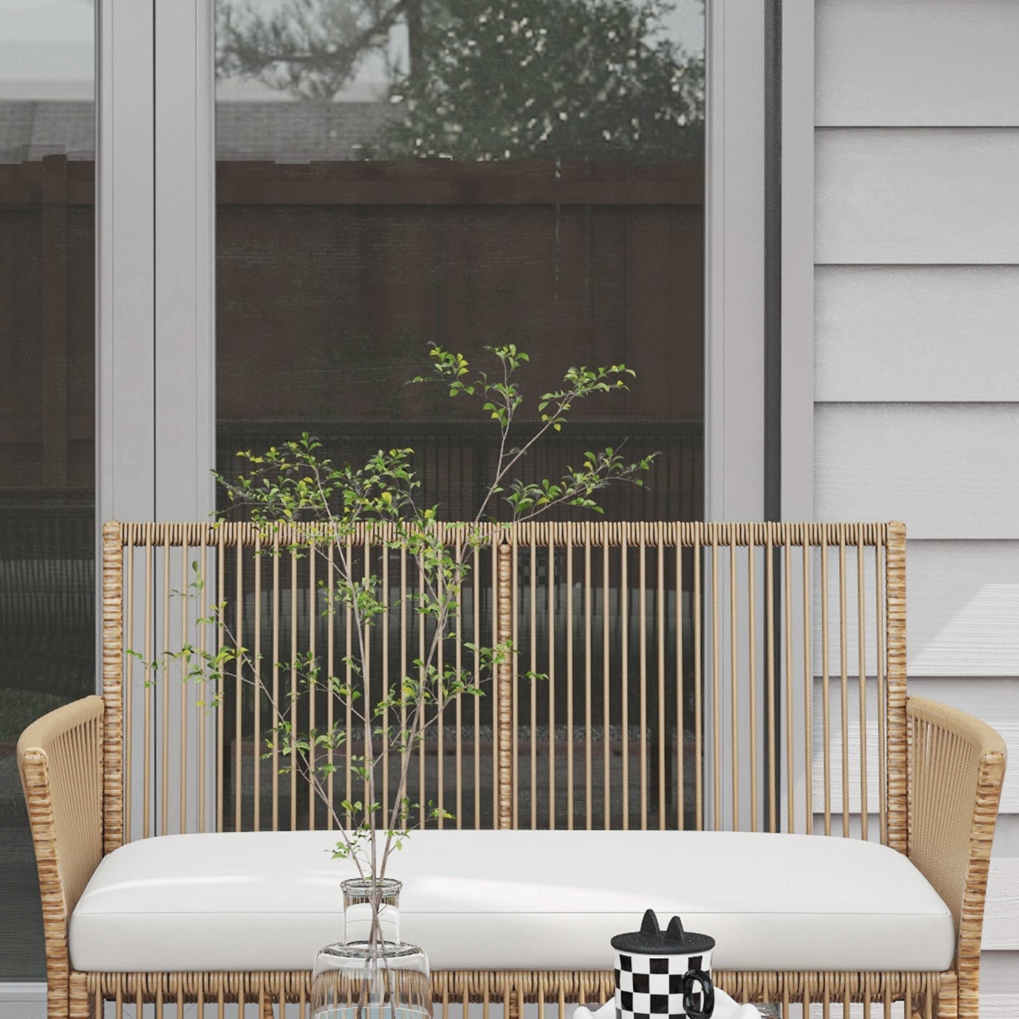 ComfortXL - Salon de jardin 4 places résine effet corde terrasse ensemble complet naturel - ComfortXL Outdoor Living - Image 10