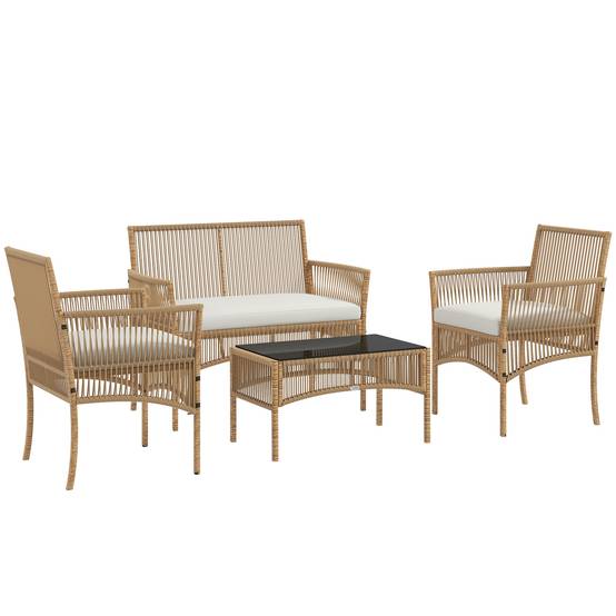 ComfortXL - Salon de jardin 4 places résine effet corde terrasse ensemble complet naturel - ComfortXL Outdoor Living - Image 1
