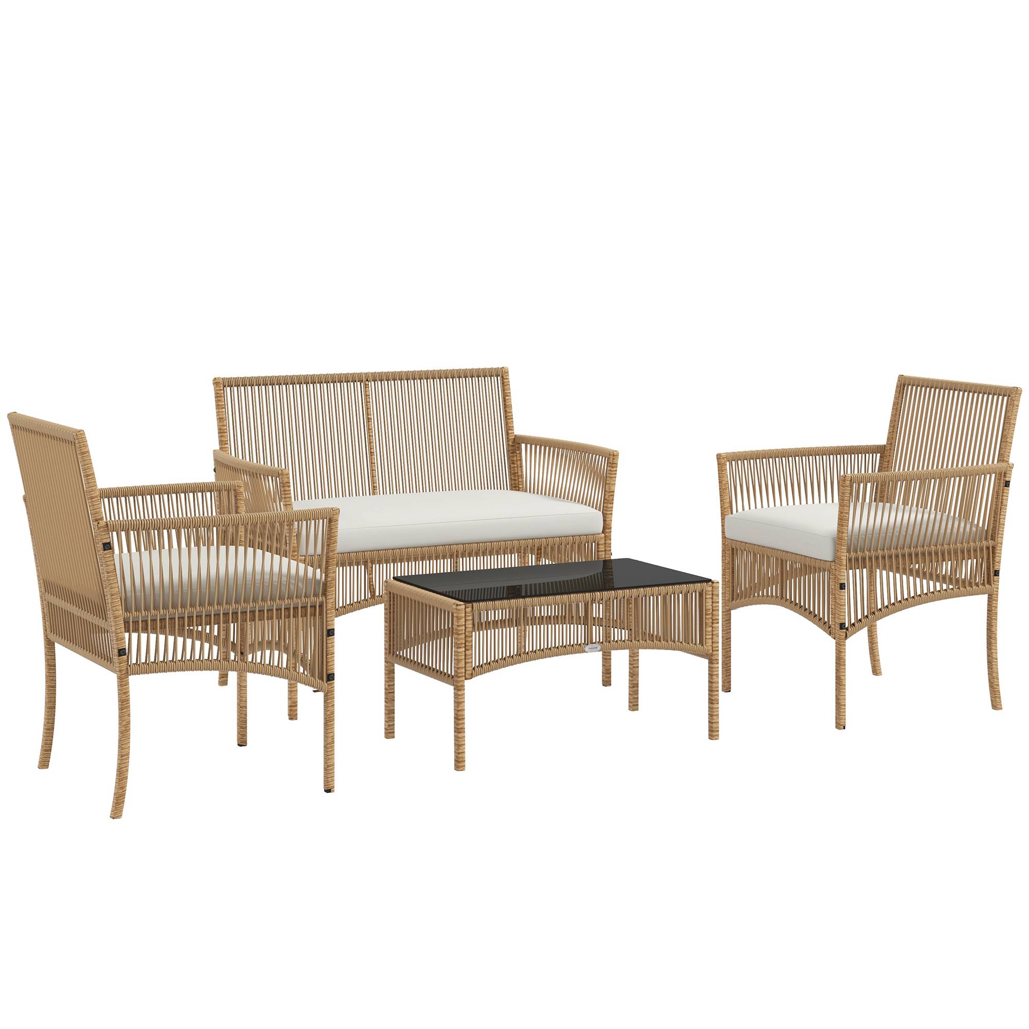 ComfortXL - Salon de jardin 4 places résine effet corde terrasse ensemble complet naturel - ComfortXL Outdoor Living - Image 1