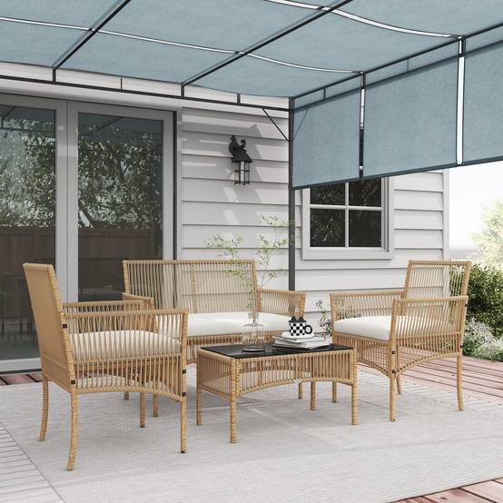 ComfortXL - Salon de jardin 4 places résine effet corde terrasse ensemble complet naturel - ComfortXL Outdoor Living - Image 3