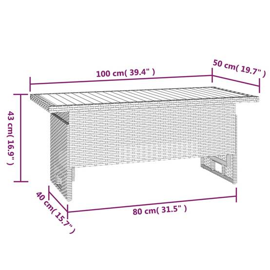 PANGIVO - Table de jardin noir acacia et résine tressée 100 x 50 x 43/63 cm - PANGIVO - Image 7