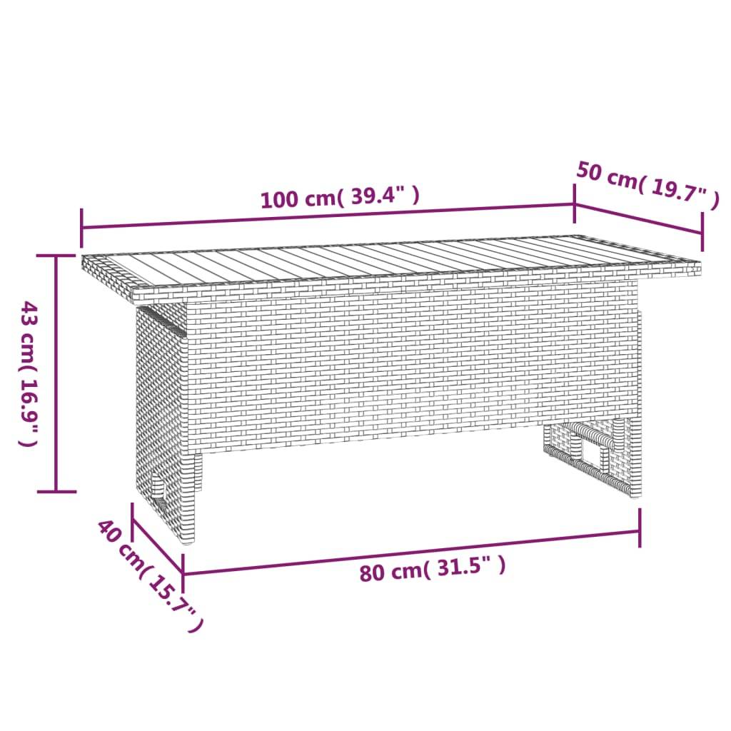 PANGIVO - Table de jardin noir acacia et résine tressée 100 x 50 x 43/63 cm - PANGIVO - Image 7