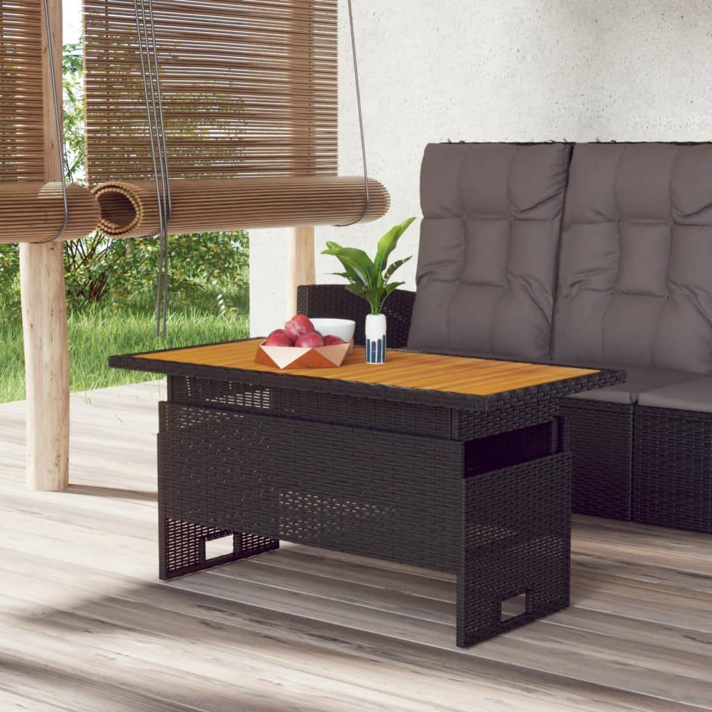 PANGIVO - Table de jardin noir acacia et résine tressée 100 x 50 x 43/63 cm - PANGIVO