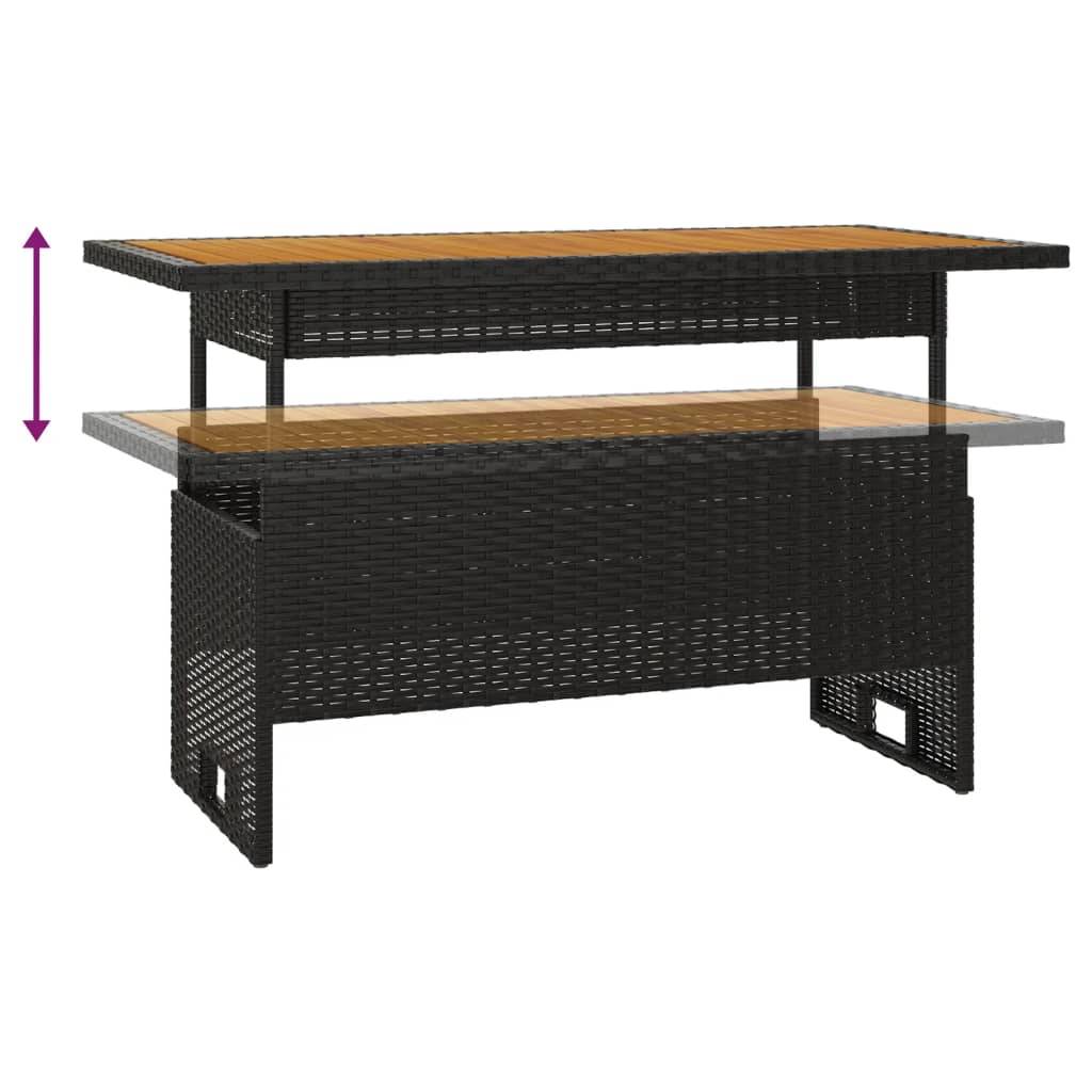 PANGIVO - Table de jardin noir acacia et résine tressée 100 x 50 x 43/63 cm - PANGIVO - Image 5