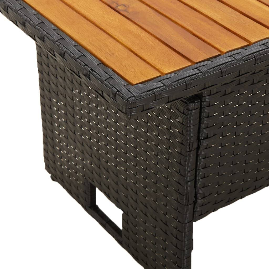 PANGIVO - Table de jardin noir acacia et résine tressée 100 x 50 x 43/63 cm - PANGIVO - Image 6