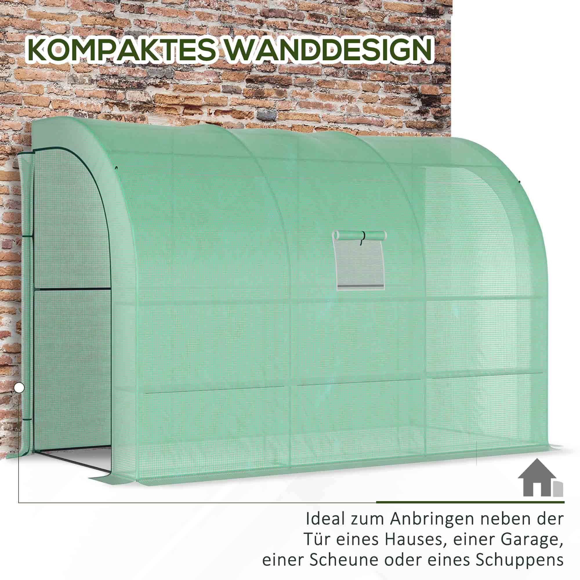 Serre adossée acier jardin avec étagères 300x150x213cm vert - ComfortXL Outdoor Living - Image 7