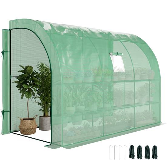 Serre adossée acier jardin avec étagères 300x150x213cm vert - ComfortXL Outdoor Living - Image 1