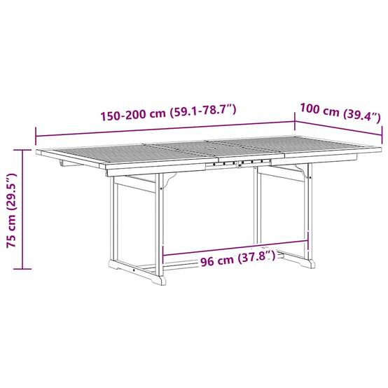 Table à dîner de jardin bois d'acacia massif gris 150-200 x 100 x 75 cm - PANGIVO - Image 8